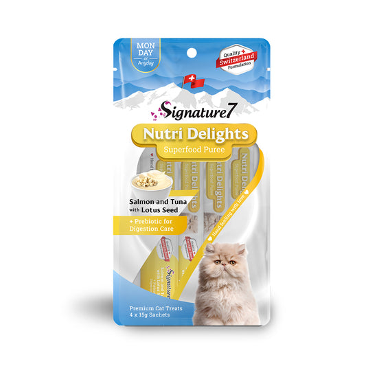 Signature7 Nutri Delights Salmon & Tuna with Lotus Seed Purée Cat Treat (Mon) 60g