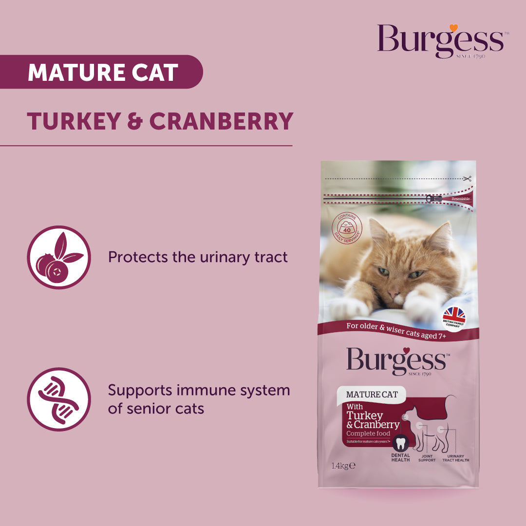 Burgess Mature Cat Complete Turkey & Cranberry Dry Food β 1.4kg