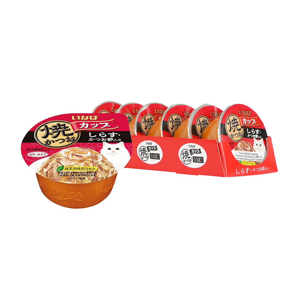 CIAO Grilled Skipjack Tuna in Gravy with Whitebait & Dried Bonito Cup Cat Food 80g x 12cups