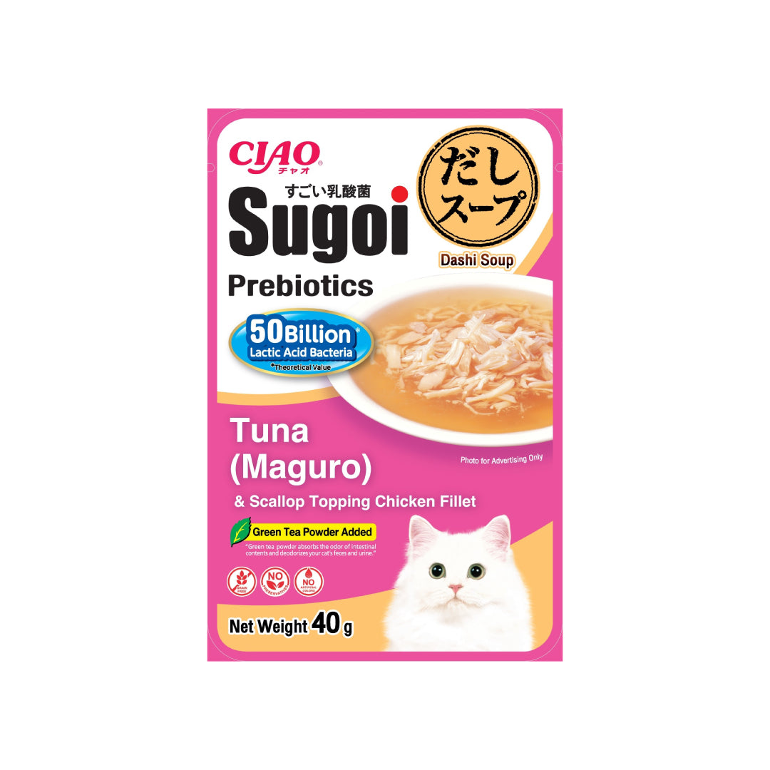 CIAO Sugoi Dashi Soup Prebiotics Tuna Maguro & Scallop Chicken Fillet 40g x 16pouches