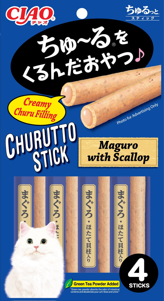 CIAO Churutto Stick Liquid Maguro with Scallop Cat Treats (7g x 4 sticks) x 5 sets