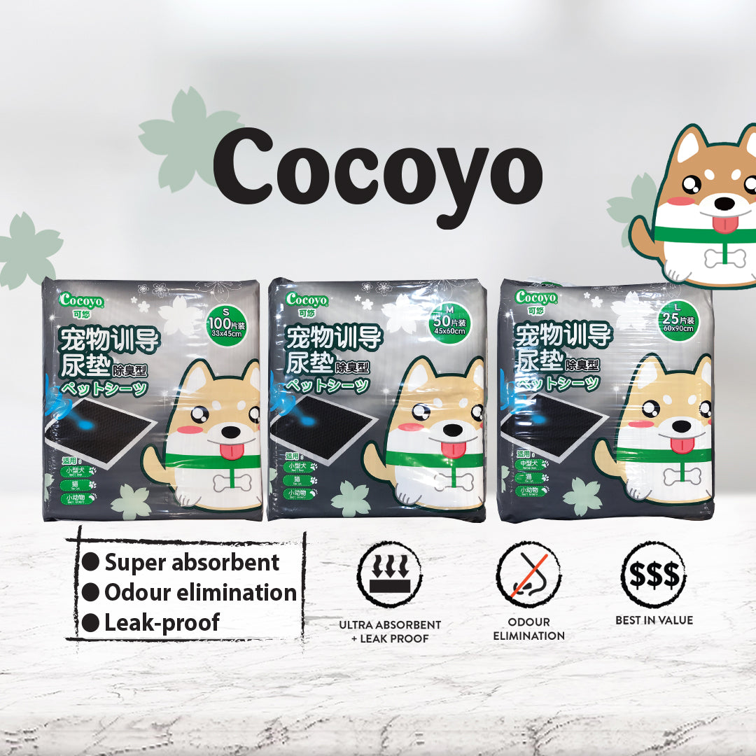 Cocoyo Charcoal Pee Pads 33x45cm (100pcs) – Small, Leak-Proof & Odour Control