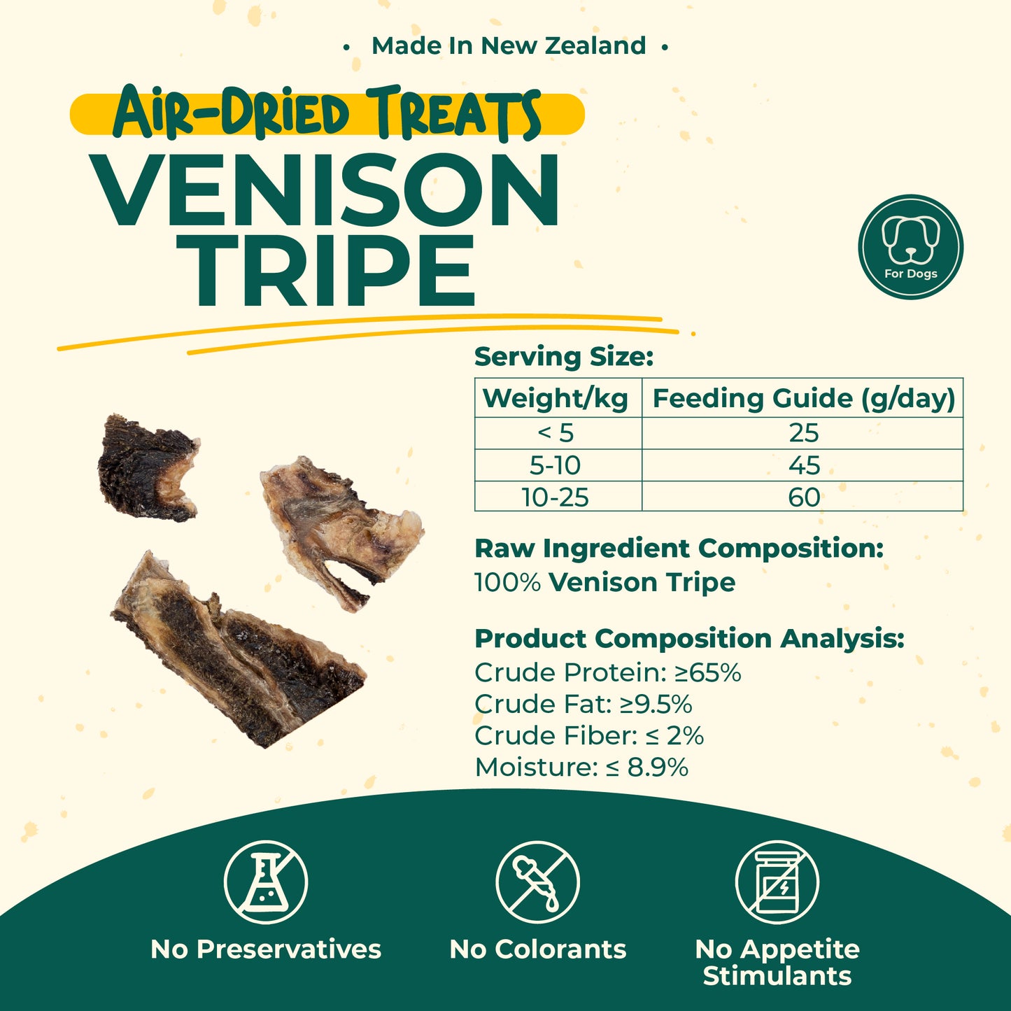 aTwoValley Air-Dried Venison Tripe Treat for Dogs β 45g