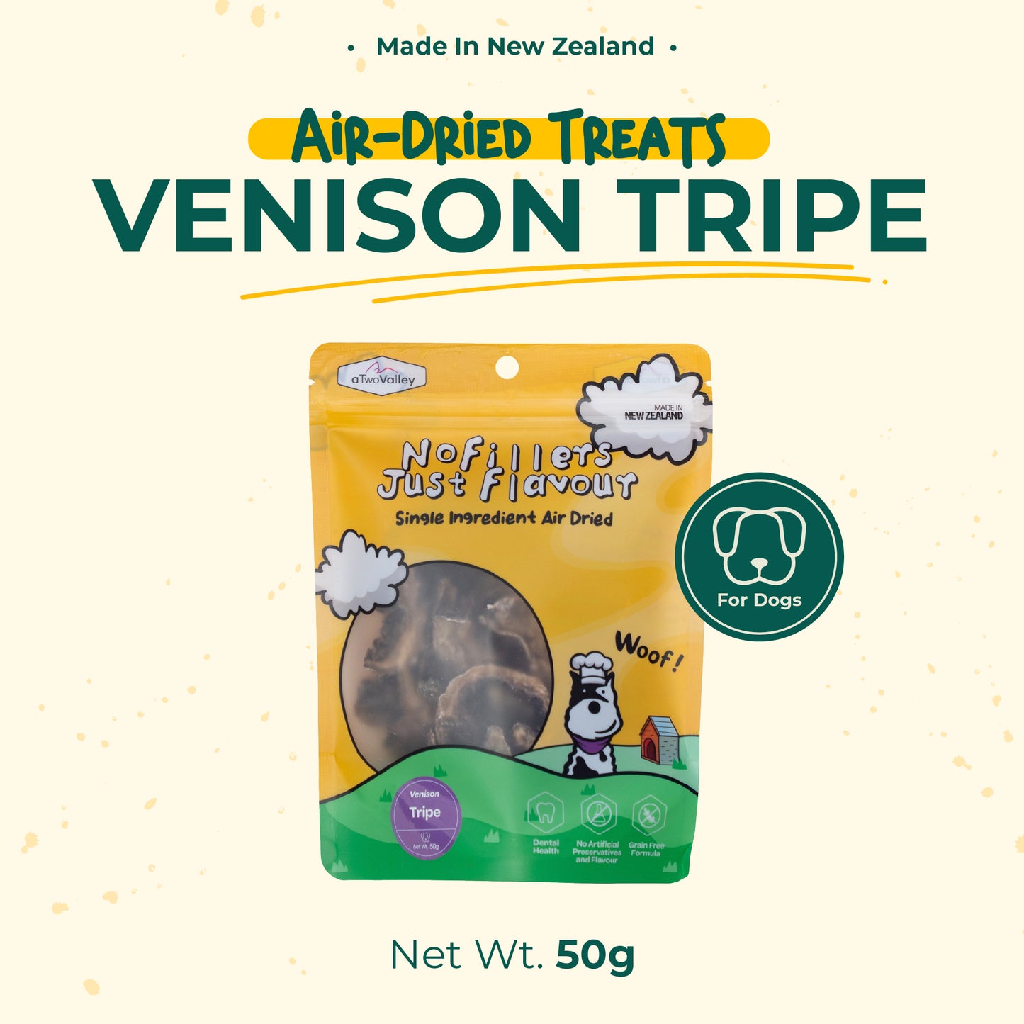 aTwoValley Air-Dried Venison Tripe Treat for Dogs β 45g