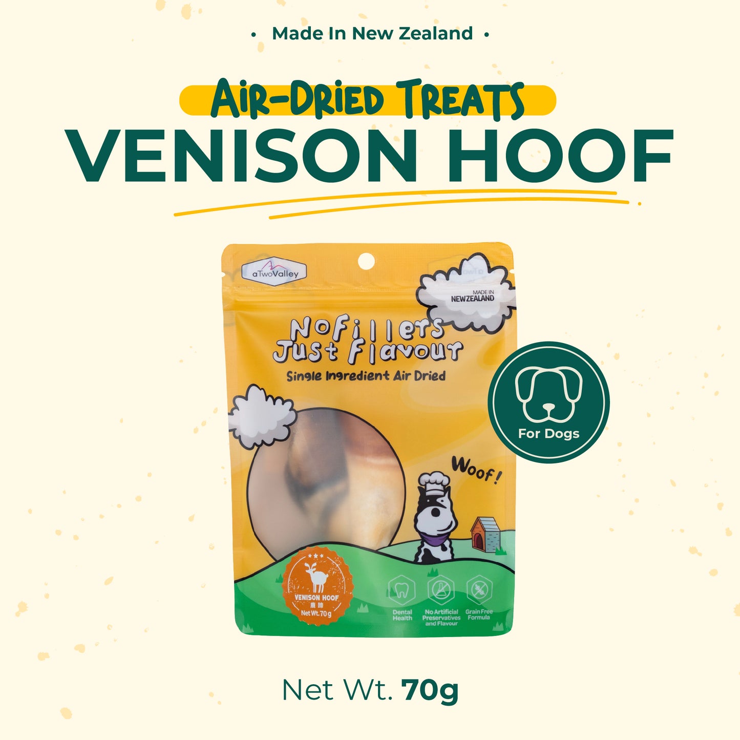 aTwoValley Air-Dried Venison Hoof Chew for Dogs – 40g