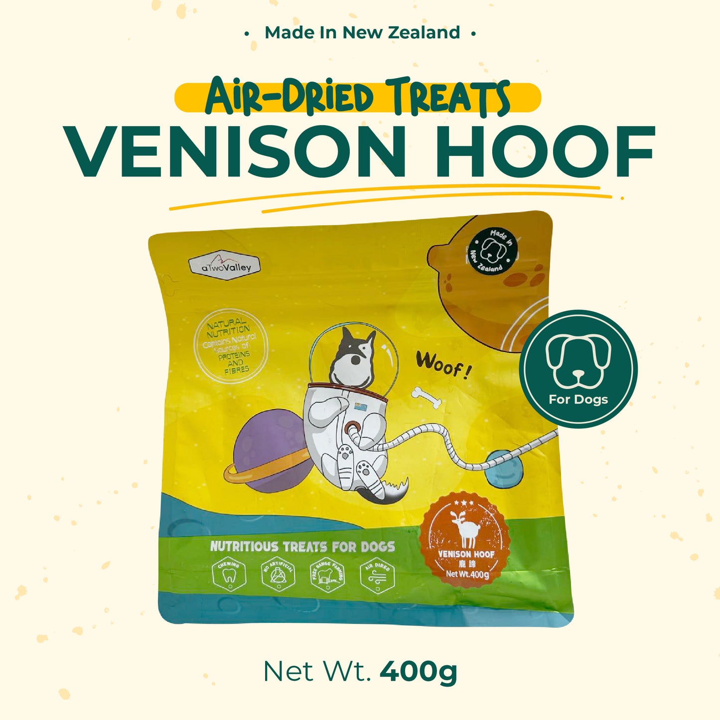 aTwoValley Air-Dried Venison Hoof Chew for Dogs – 40g