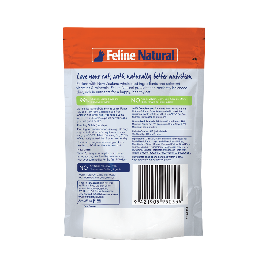 Feline Natural Chicken & Lamb Wet Cat Food – 12 x 85g Pouches