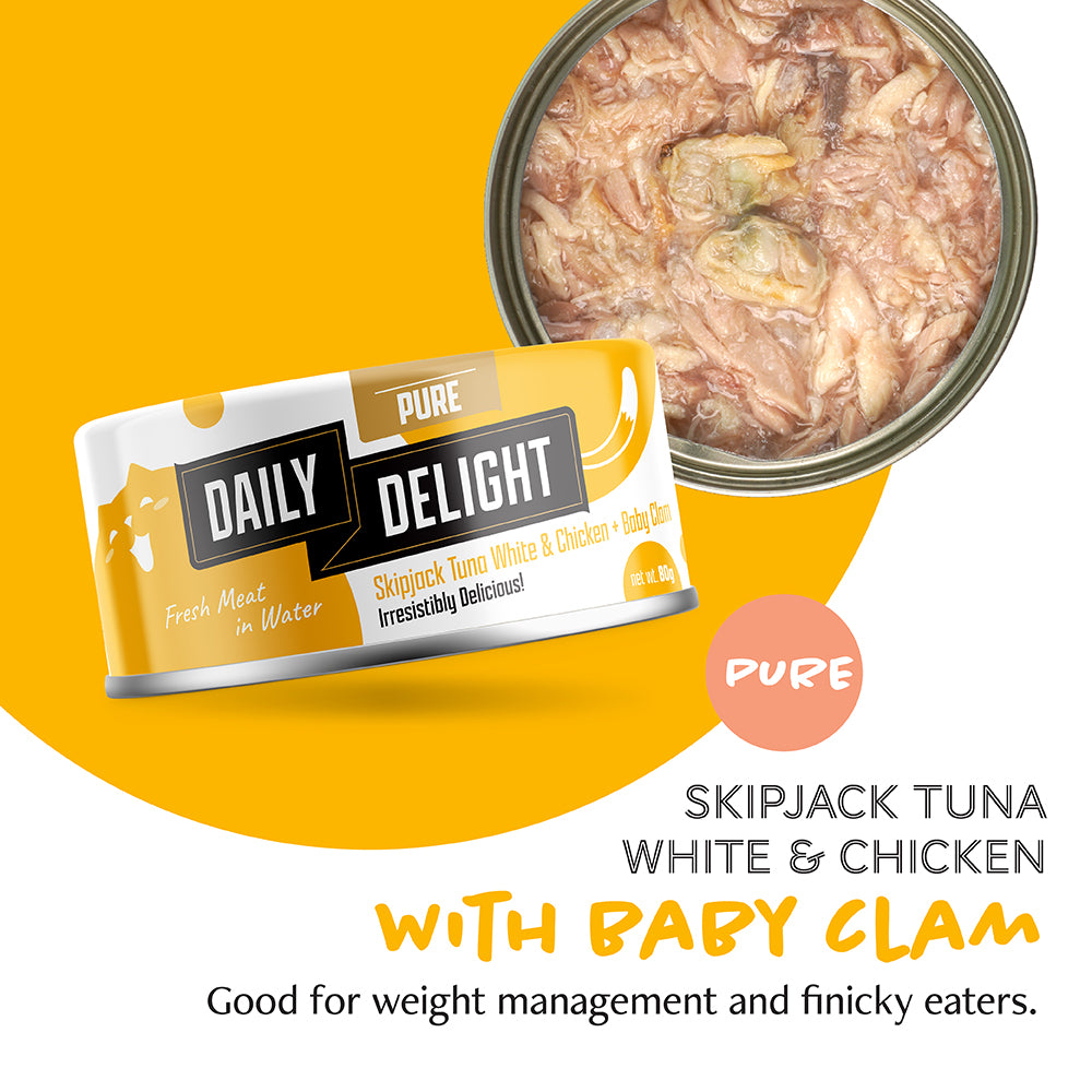 Daily Delight Pure Skipjack Tuna & White Chicken with Baby Clam Canned Cat Food 80g x 24cans