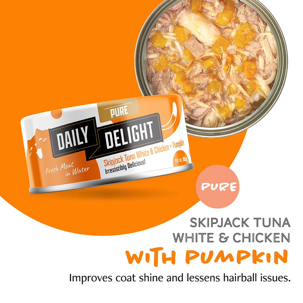 Daily Delight Pure Skipjack Tuna & White Chicken with Pumpkin Canned Cat Food 80g x 24cans