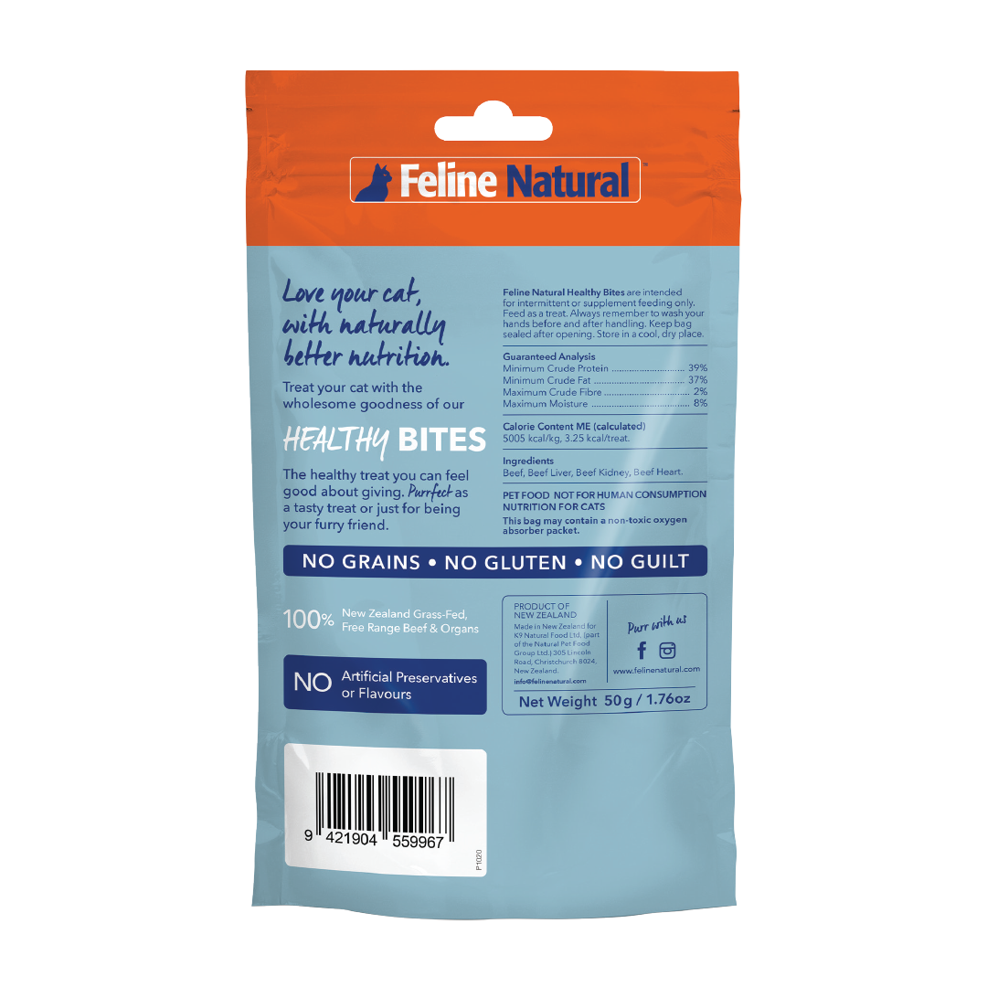 Feline Natural Healthy Bites – Freeze-Dried Beef Cat Treats 50g