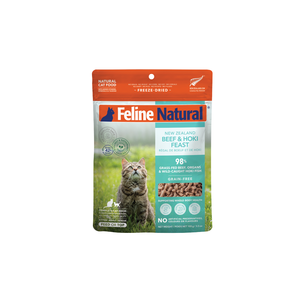 Feline Natural Freeze-Dried Beef & Hoki Feast for Cats – 100g / 320g / 800g