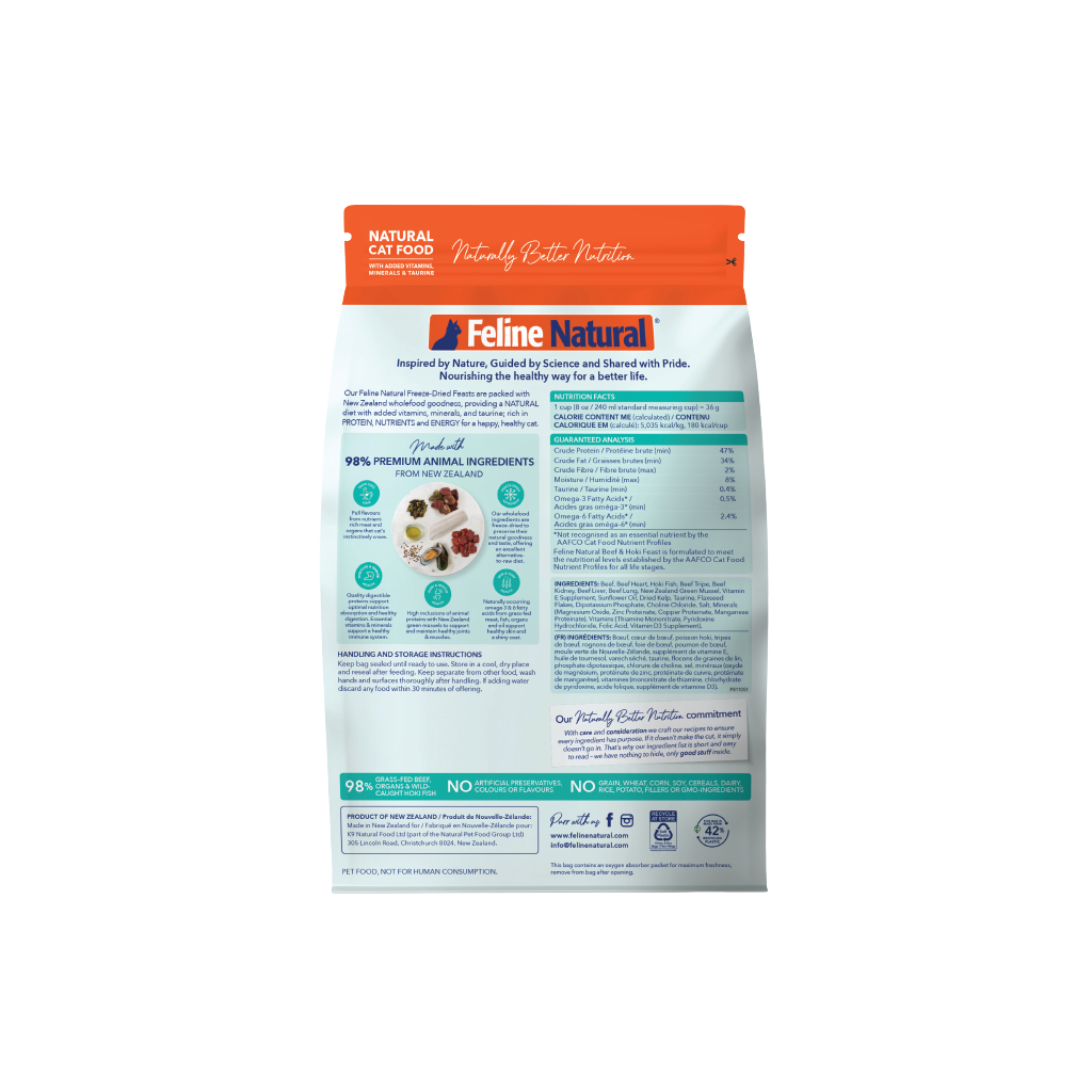 Feline Natural Freeze-Dried Beef & Hoki Feast for Cats – 100g / 320g / 800g