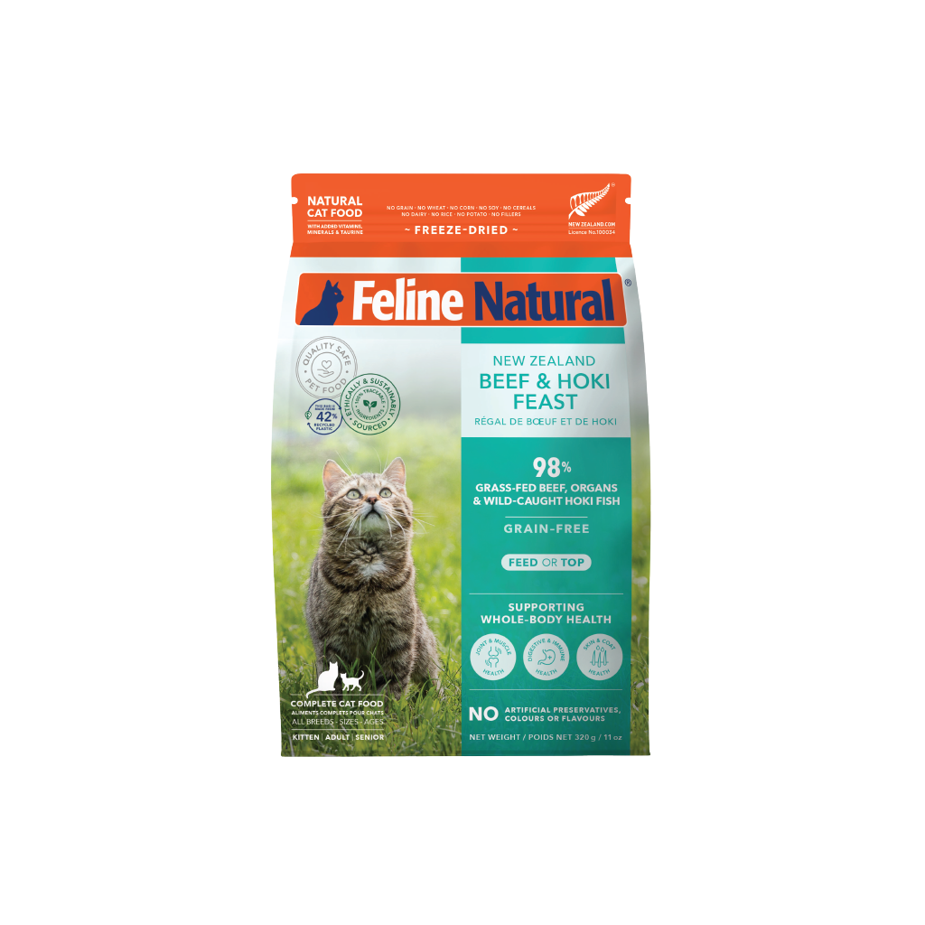 Feline Natural Freeze-Dried Beef & Hoki Feast for Cats – 100g / 320g / 800g