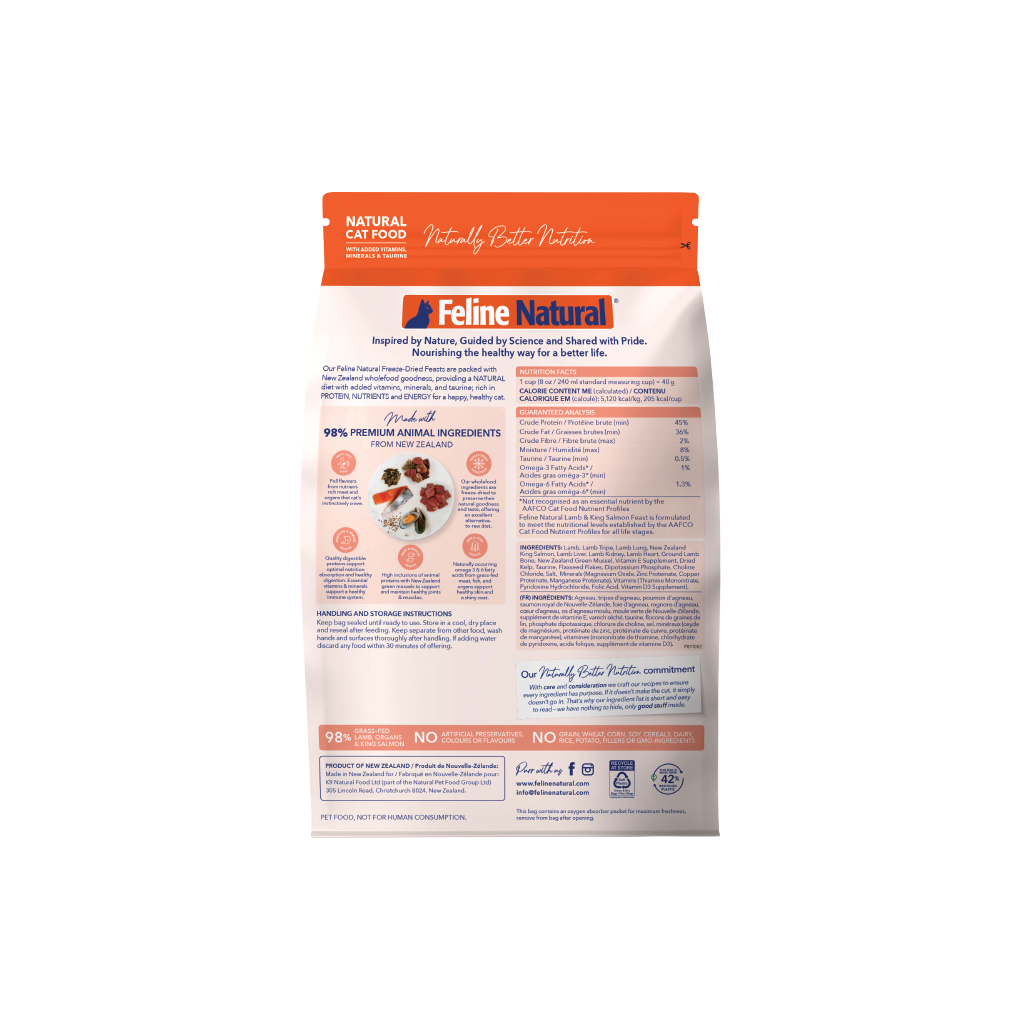 Feline Natural Freeze-Dried Lamb & King Salmon Feast for Cats – 100g / 320g / 800g