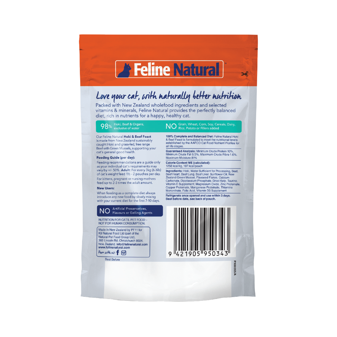 Feline Natural Hoki & Beef Wet Cat Food β 12 x 85g Pouches