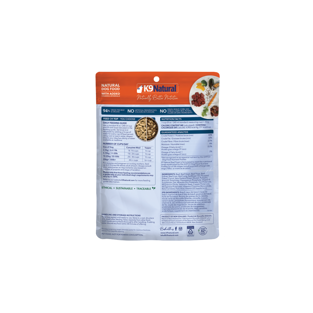 K9 Natural Freeze-Dried Beef Feast for Dogs – 142g / 500g / 1.8kg / 3.6kg