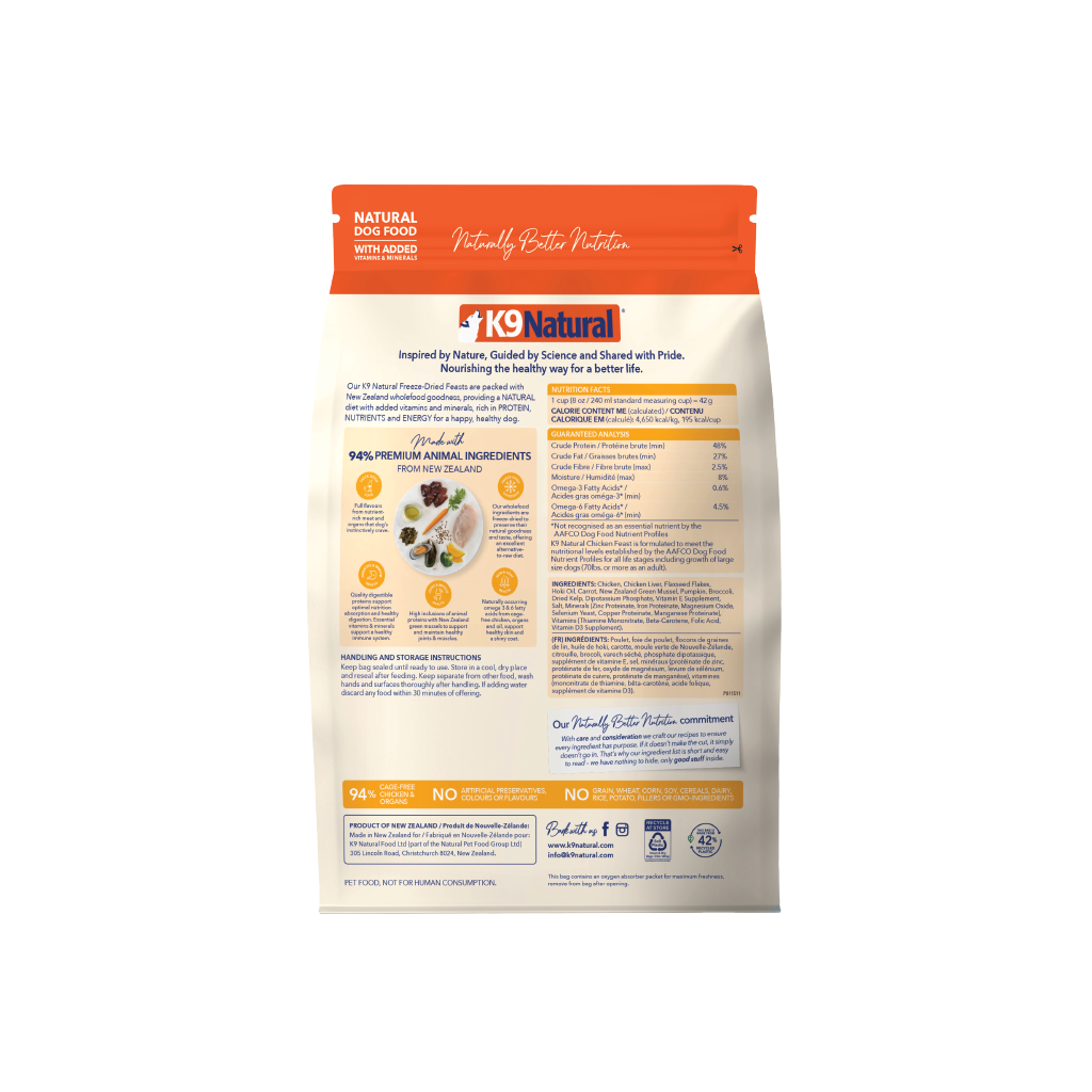 K9 Natural Freeze-Dried Chicken Feast for Dogs – 100g / 500g / 1.8kg / 3.6kg