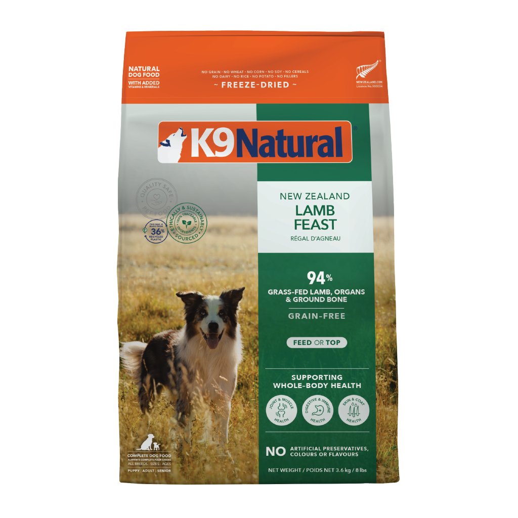 K9 Natural Freeze-Dried Lamb Feast for Dogs – 142g / 500g / 1.8kg / 3.6kg
