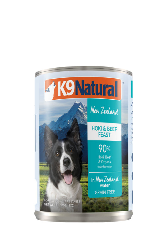 K9 Natural Canned Beef & Hoki Feast for Dogs – 370g (12 Cans)