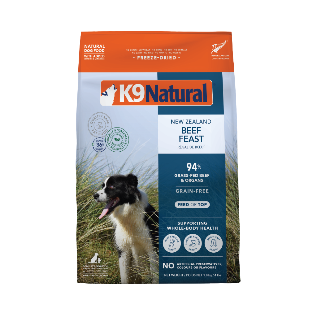 K9 Natural Freeze-Dried Beef Feast for Dogs – 142g / 500g / 1.8kg / 3.6kg