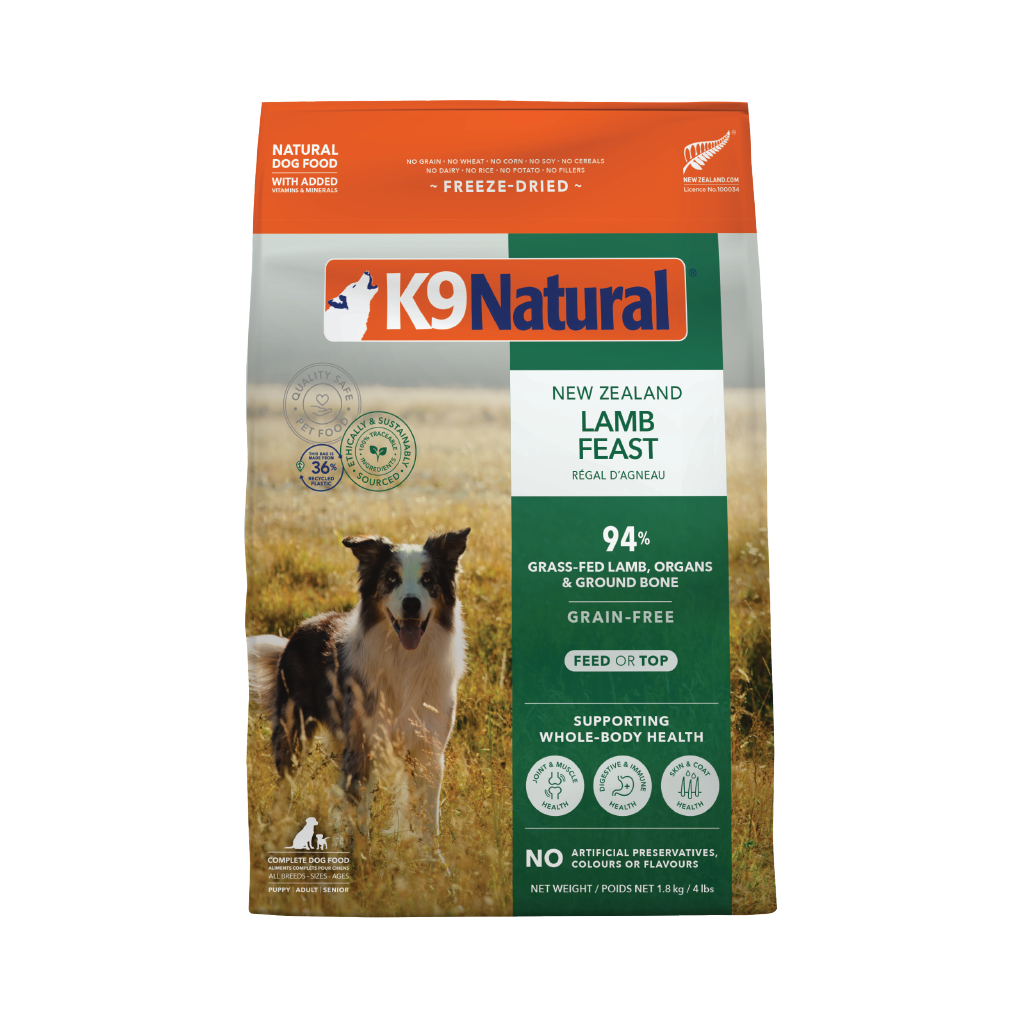 K9 Natural Freeze-Dried Lamb Feast for Dogs – 142g / 500g / 1.8kg / 3.6kg