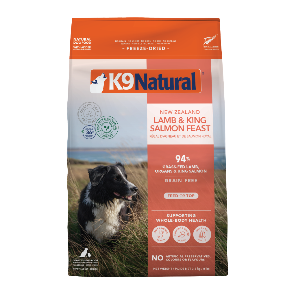 K9 Natural Freeze-Dried Lamb & King Salmon Feast for Dogs – 100g / 500g / 1.8kg / 3.6kg