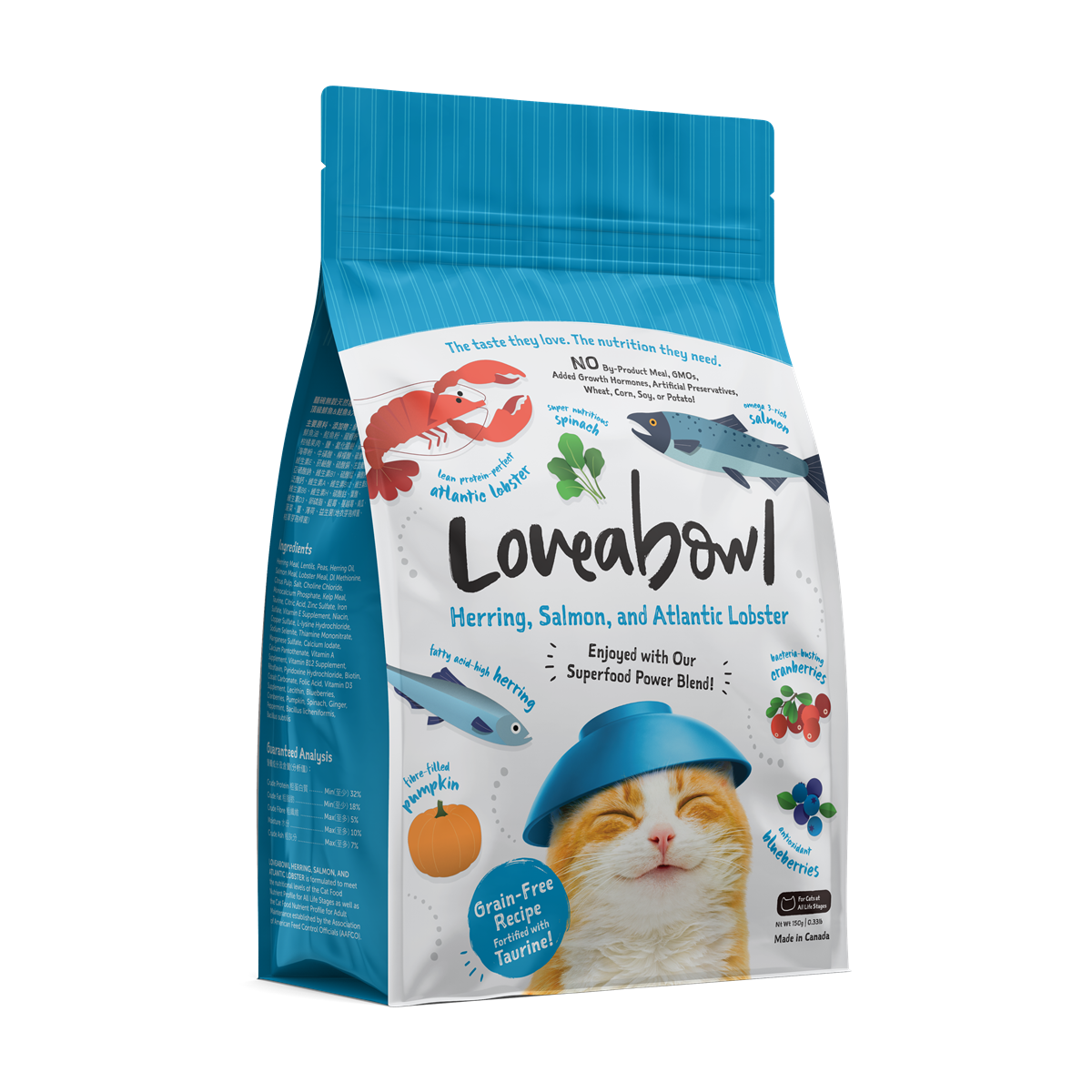 Loveabowl Herring, Salmon & Atlantic Lobster Grain-Free Dry Cat Food 150g/1kg/4.1kg/9.07kg