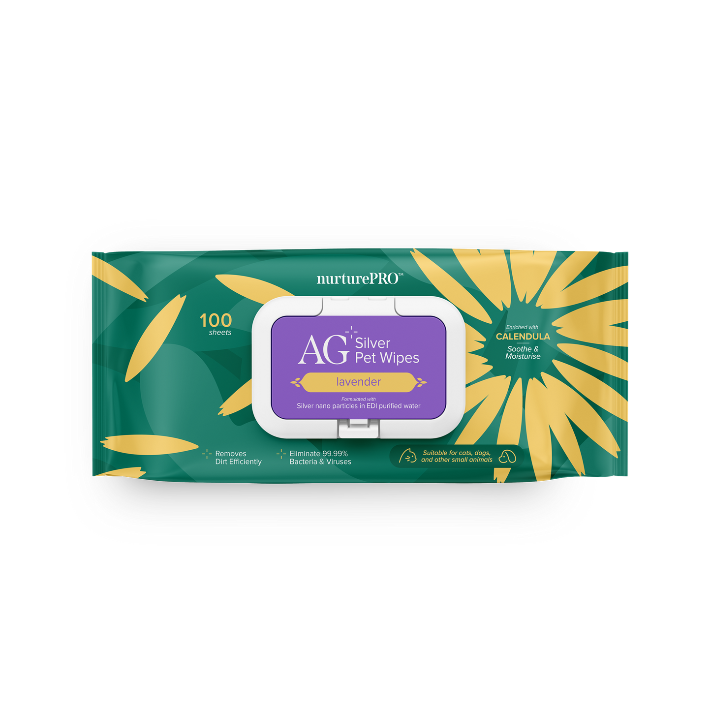 Nurture Pro AG+ Silver Pet Wipes Lavender (100 Sheets) - 6pack