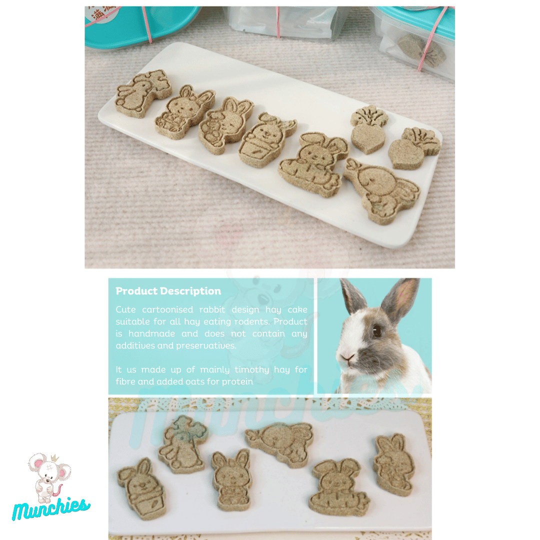 Munchies Rabbit-Themed Timothy Hay Cakes (8pcs) – Handmade Natural Treats for Rabbits, Guinea Pigs, Chinchillas & Hamsters 🐰🐹🌿