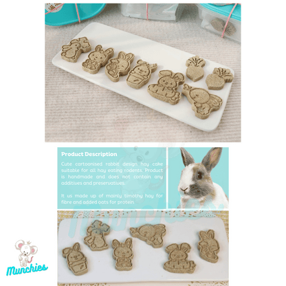 Munchies Rabbit-Themed Timothy Hay Cakes (8pcs) – Handmade Natural Treats for Rabbits, Guinea Pigs, Chinchillas & Hamsters 🐰🐹🌿