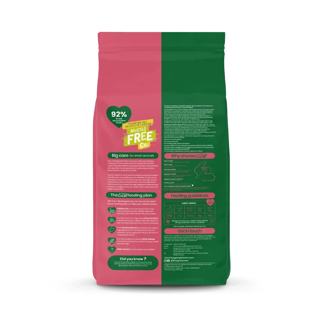 [Buy 2nd Bag @ 30% off] Burgess Excel Mature Rabbit Nuggets with Cranberry & Ginseng – 1.5kg