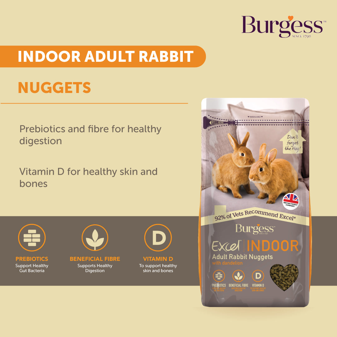 [Buy 2nd Bag @ 30% off] Burgess Excel Indoor Rabbit Nuggets with Dandelion & Chamomile – 1.5kg