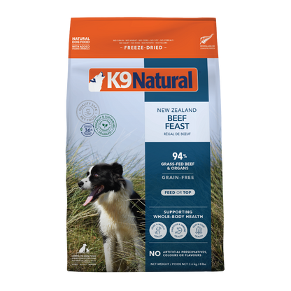 K9 Natural Freeze-Dried Beef Feast for Dogs – 142g / 500g / 1.8kg / 3.6kg