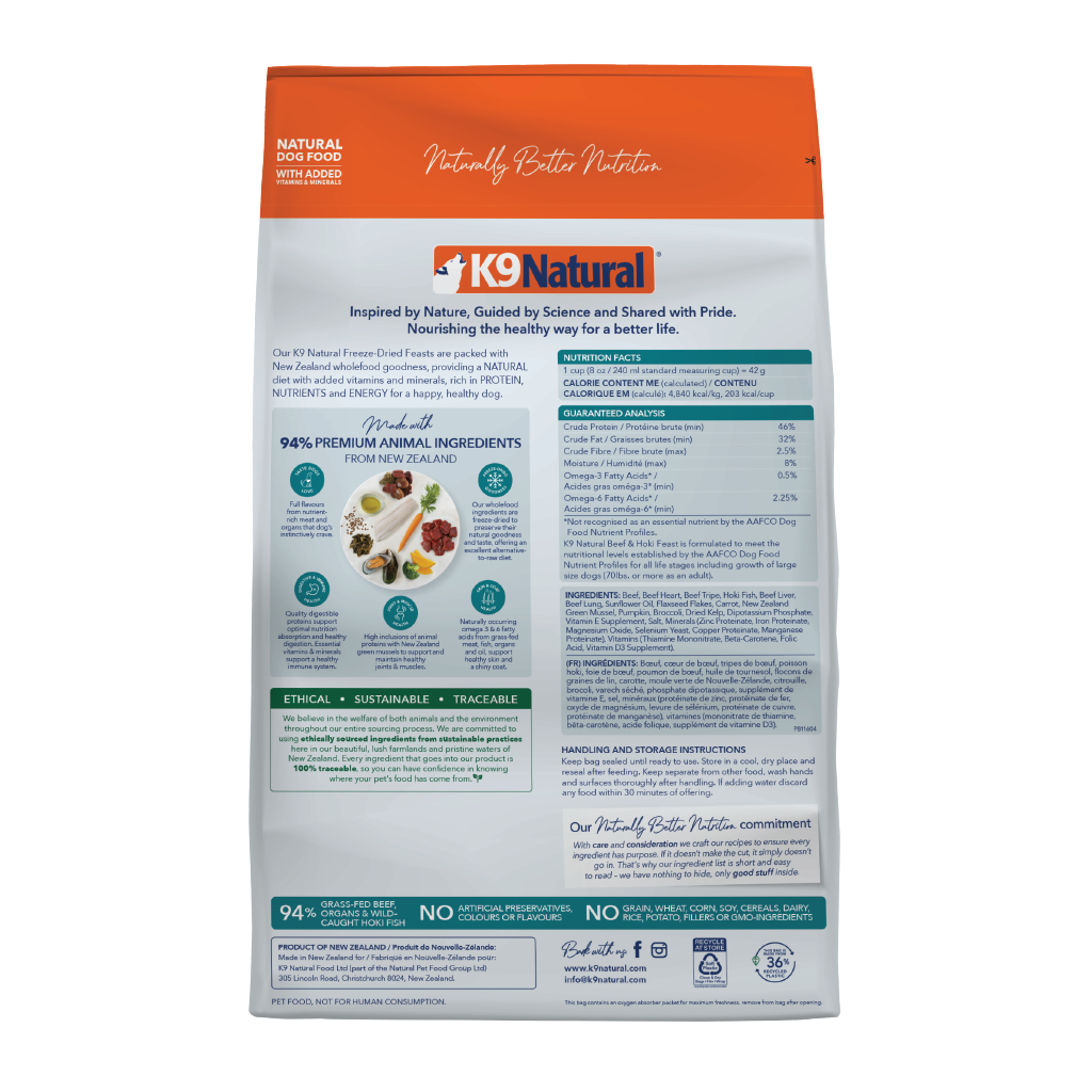 K9 Natural Freeze-Dried Beef & Hoki Feast for Dogs – 100g / 500g / 1.8kg / 3.6kg