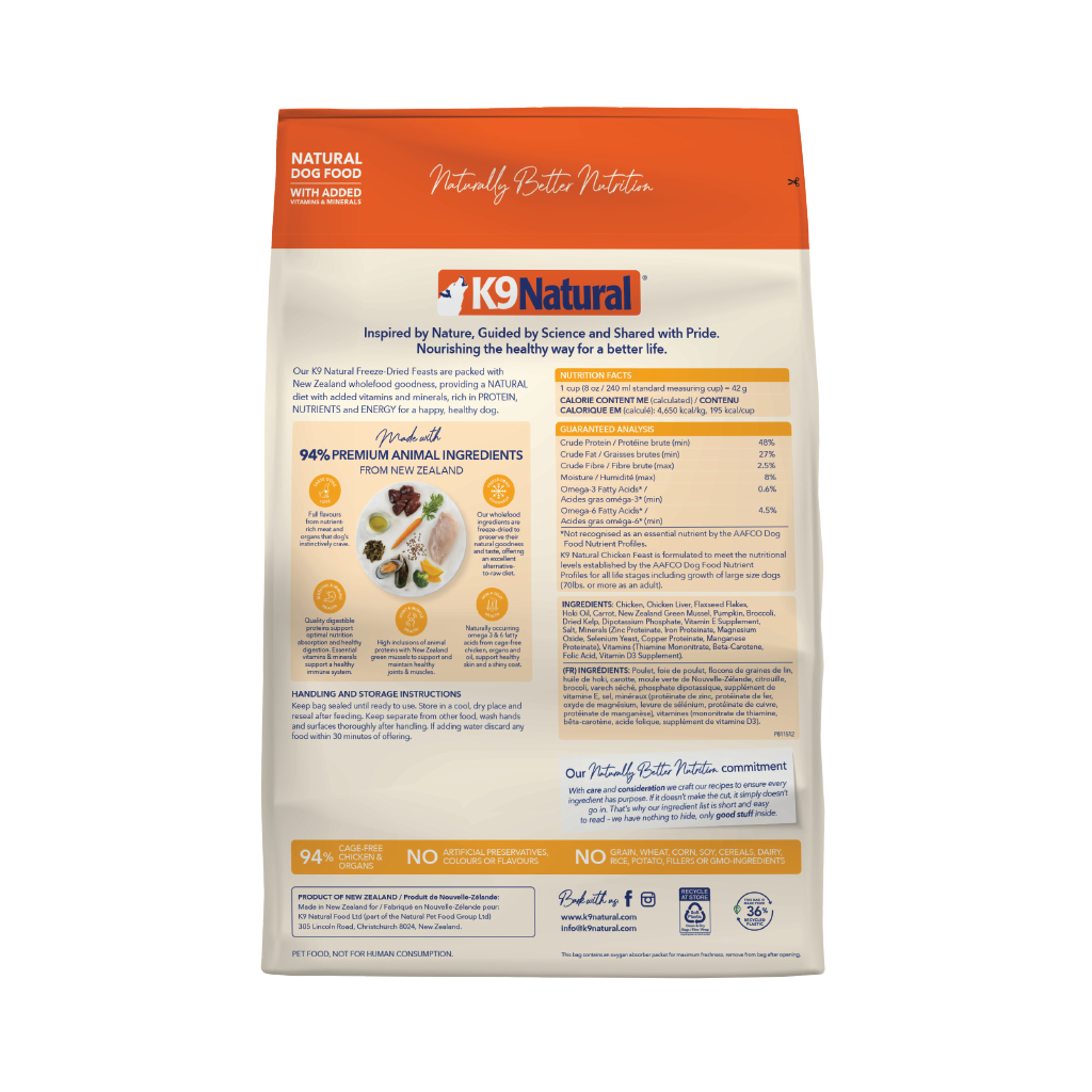 K9 Natural Freeze-Dried Chicken Feast for Dogs – 100g / 500g / 1.8kg / 3.6kg