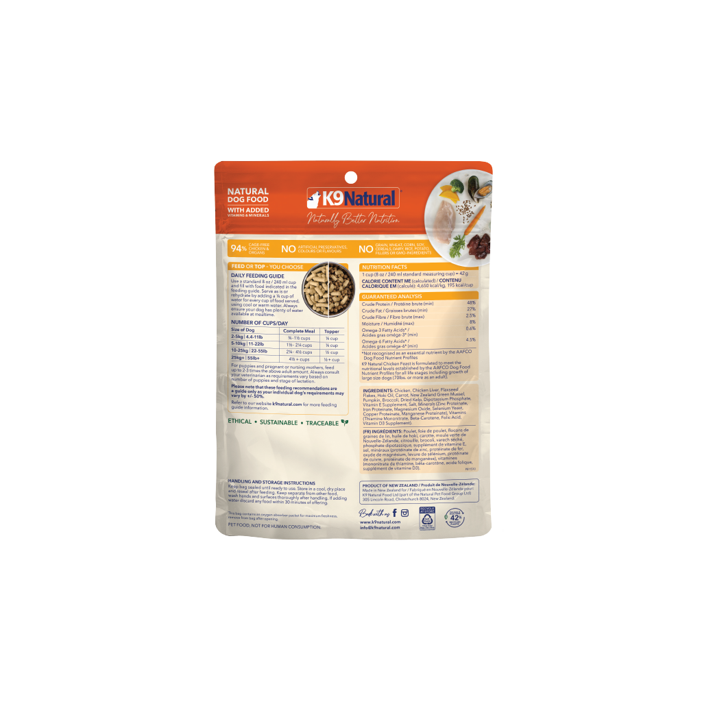 K9 Natural Freeze-Dried Chicken Feast for Dogs – 100g / 500g / 1.8kg / 3.6kg