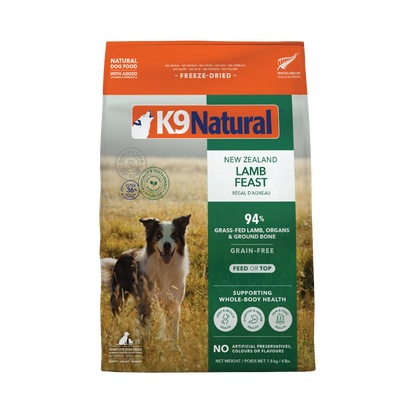 K9 Natural Freeze-Dried Lamb Feast for Dogs – 142g / 500g / 1.8kg / 3.6kg