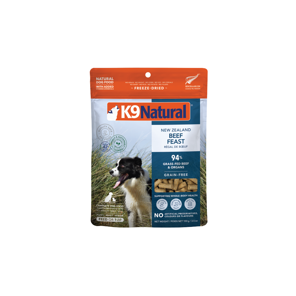 K9 Natural Freeze-Dried Beef Feast for Dogs – 142g / 500g / 1.8kg / 3.6kg