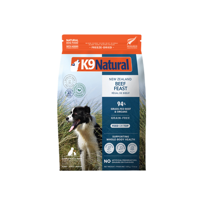 K9 Natural Freeze-Dried Beef Feast for Dogs – 142g / 500g / 1.8kg / 3.6kg