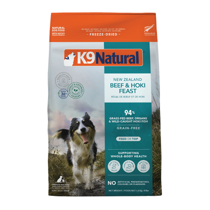 K9 Natural Freeze-Dried Beef & Hoki Feast for Dogs – 100g / 500g / 1.8kg / 3.6kg