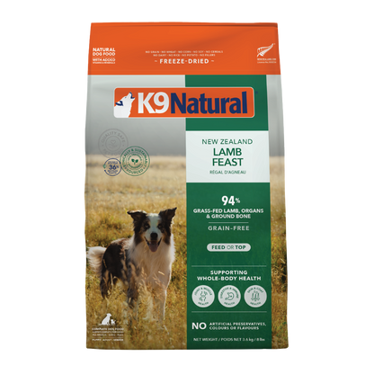 K9 Natural Freeze-Dried Lamb Feast for Dogs – 142g / 500g / 1.8kg / 3.6kg
