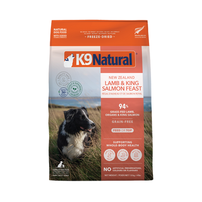 K9 Natural Freeze-Dried Lamb & King Salmon Feast for Dogs – 100g / 500g / 1.8kg / 3.6kg