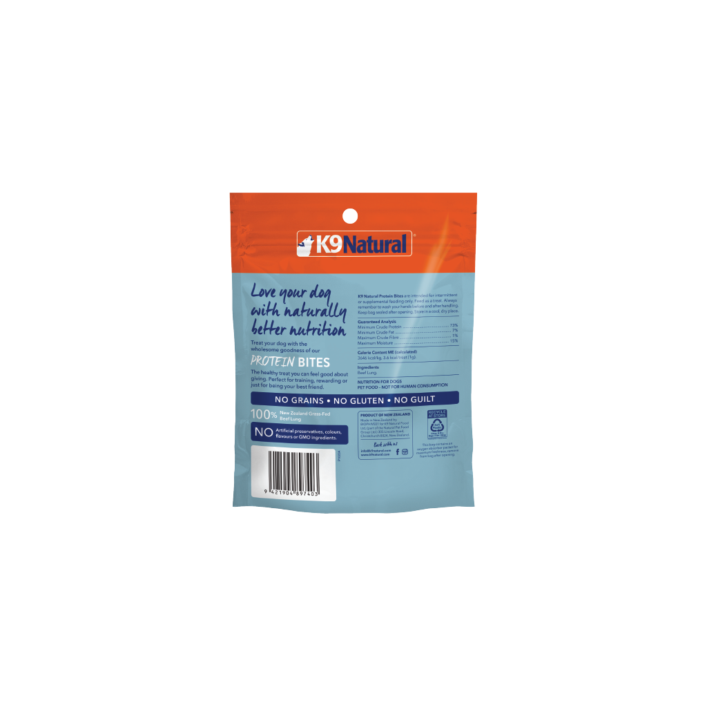 K9 Natural Protein Bites – Freeze-Dried Beef Lung Dog Treats 50g