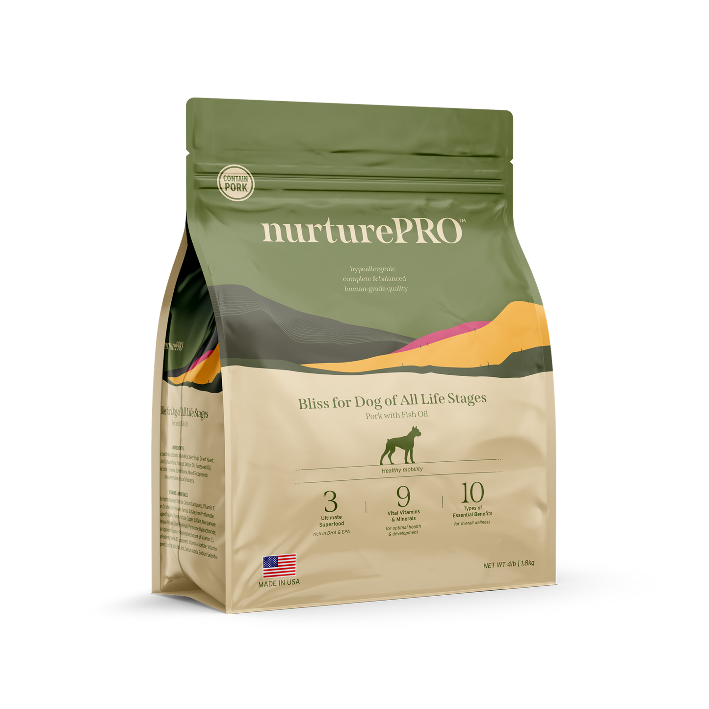 NurturePRO Bliss Pork with Fish Oil – Dry Dog Food for All Life Stages (1.8kg / 5.7kg / 11.8kg)